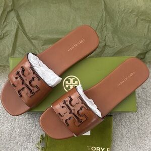 Tory Burch Women's Ines Leather Flat Slide, Tan, Size 6 & 7 Available - NWT